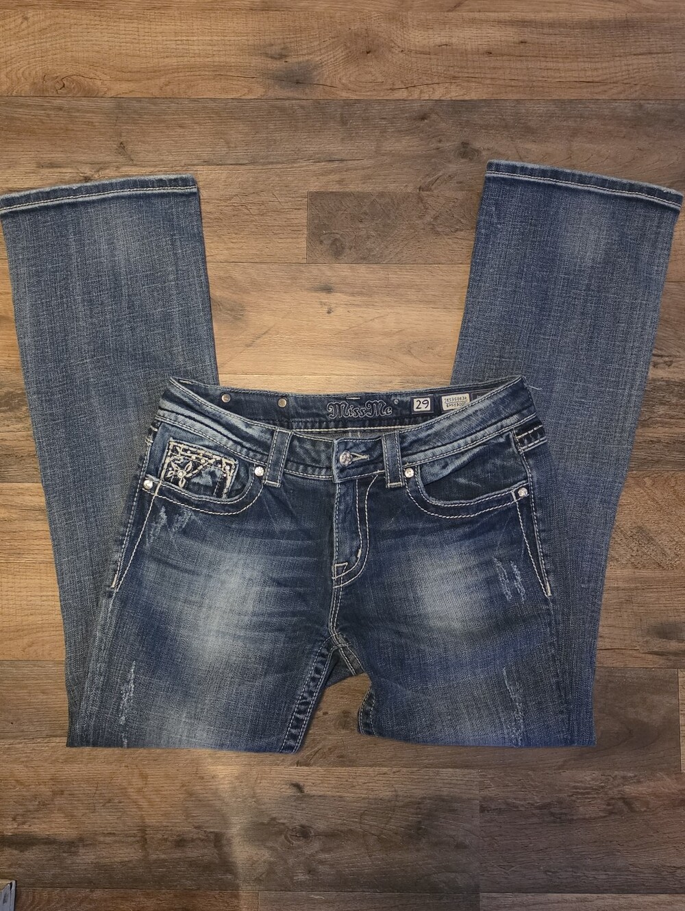 Miss Me Easy Boot Blue Denim Bling Flap Pocket